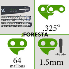 Pack Guide + 2 Chaînes tronçonneuse 64entraineurs 38cm de coupe 0.325 0.058