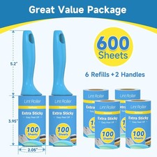 600 Sheets Extra Sticky Lint Rollers for Pet Hair, Furniture, Carpet, Car Seat