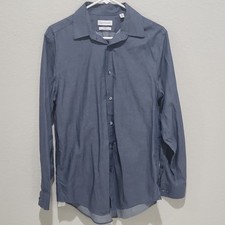Calvin Klein Steel Slim Fit Blue Herringbone Dress Shirt Long Sleeve Spread