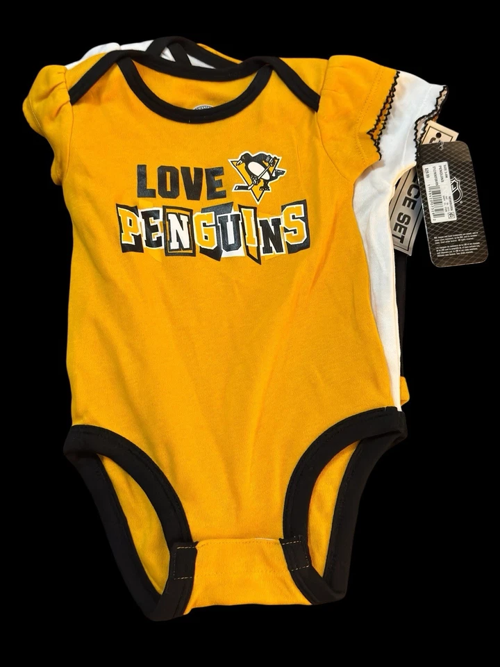 Conjunto De 3 Pittsburgh Penguins Creeper Body Conjunto Niñas 3-6 Meses NHL Oficial Foto 3 de 4