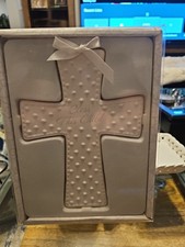 Bless This Child Blue/Silver Wall Cross Ceramic Porcelain Keepsake 7" x 5.25"