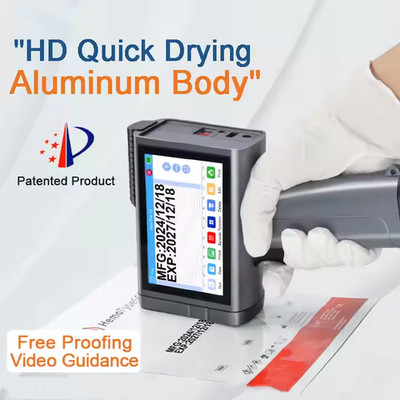 Half inch nozzle handheld inkjet printer prints text, batch number, barcode