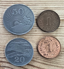 4 Coins From Zimbabwe 2 x 1 Cent 1990, 20 Cent 1980 and 50 Cent 1980