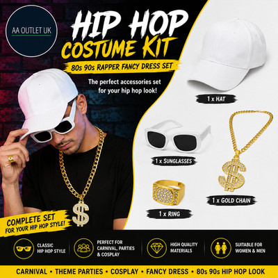 Hip Hop Kostüm Set Rapper Cosplay Kostüm Set 80er 90er Hip Hop Zubehör