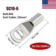 20-100Pcs SC10-6 Non-Insulated Copper Terminals Crimp Wire Connectors US