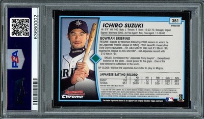 Ichiro Suzuki Signed 2001 Bowman Chrome XFractor RC 351 PSA 9 Sig