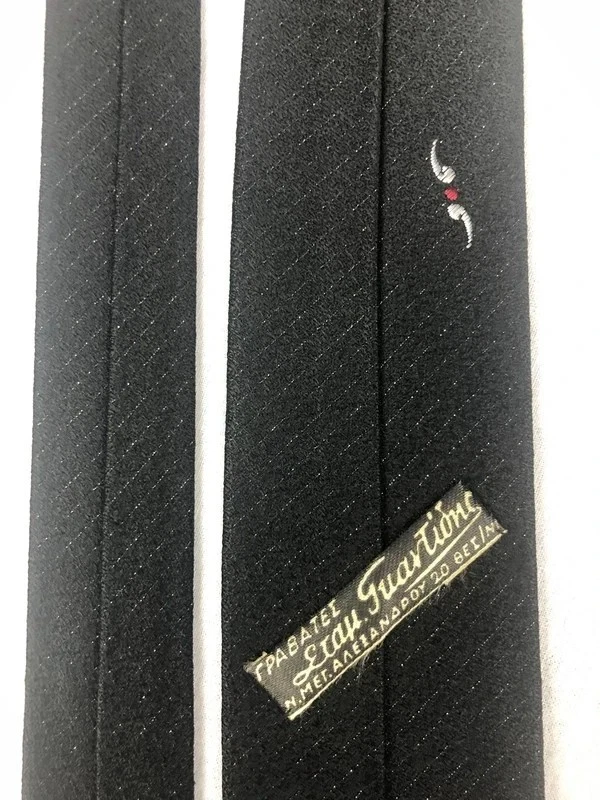 Corbata Cravatte Guartione negra y plateada, corte delgado vintage, acento... - Imagen 4 de 4