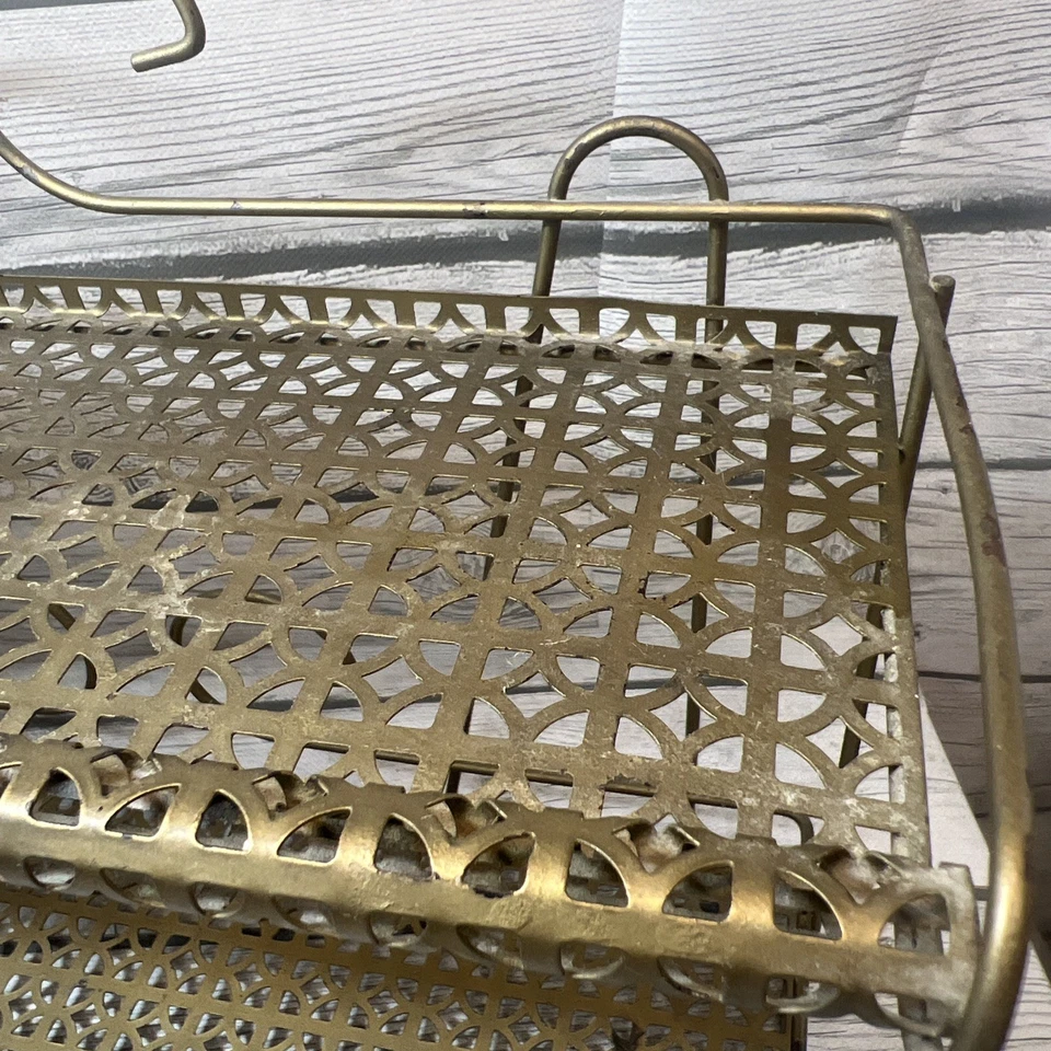 De colección Tono Dorado MCM 2 Niveles Metal Baño Pared Estante Fillagree Foto 2 de 4
