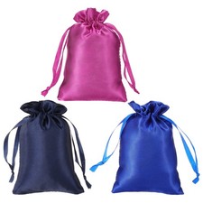 3 Pack Satin Bags with Draw string 6x8" Wedding Favor Bags 3 Color