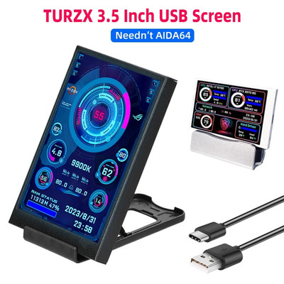 TURZX 3.5 / 5 Inch IPS USB Secondary Screen for Computer CPU GPU RAM HDD Monitor