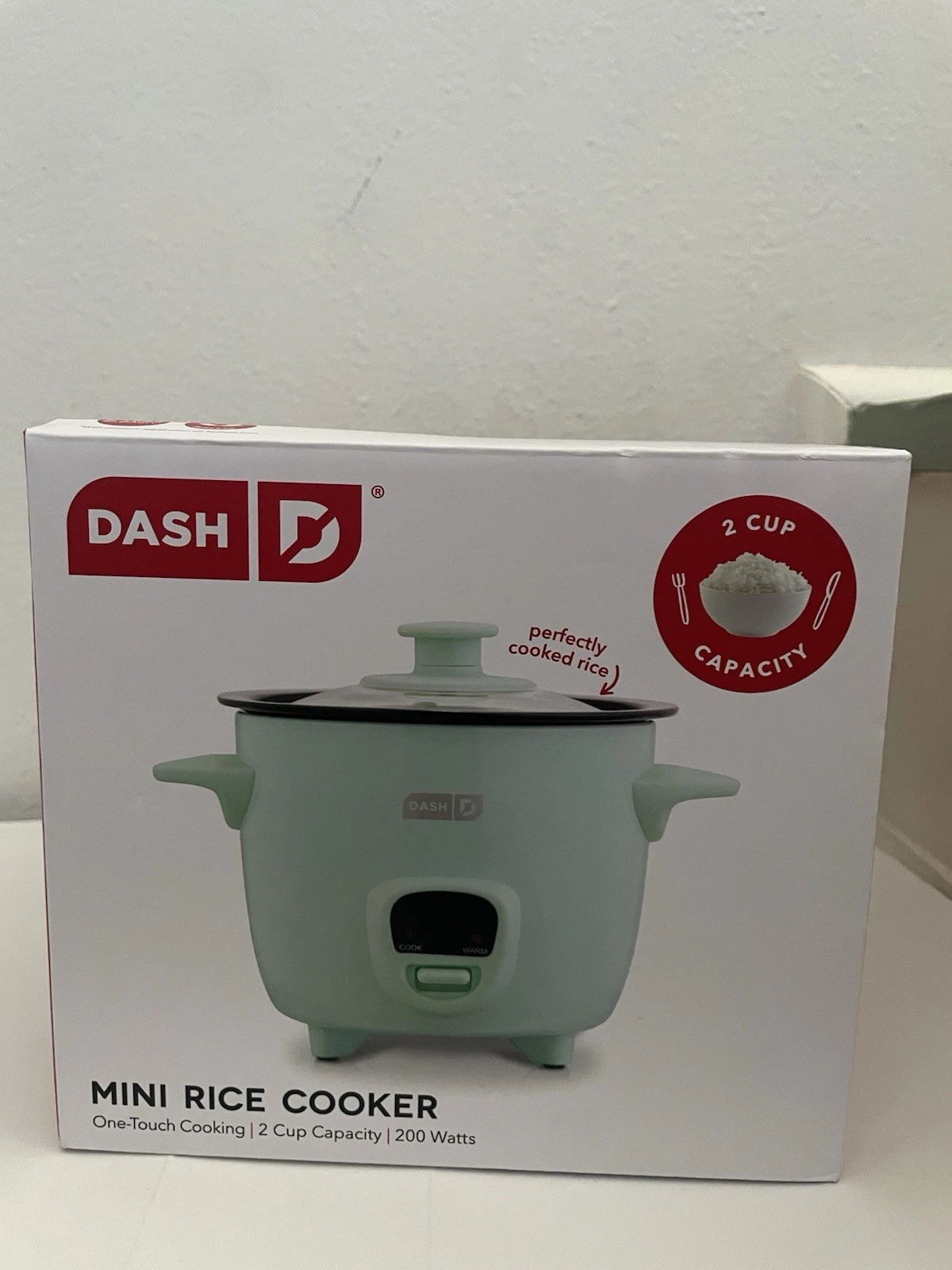 Dash Mini Rice Cooker One Touch Cooking 2cup Capacity 200 Watts