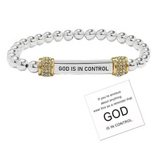 God Is in Control Bracelet For Women, Dainty Diamond Beaded Stretch Bracele - 01