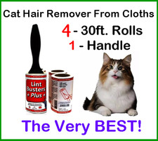 Lint Busters (4) Cat Hair Removers - 30' LONG 1 Handle Sticky Paper MADE in USA
