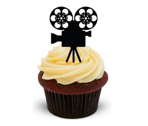 Novelty Old Film Reel Camera 12 Stand Up Edible Image Cake Toppers