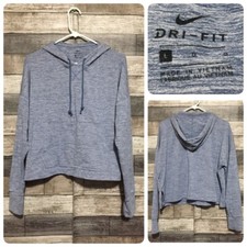 Nike Dri Fit Performance Hoodie Women s L Blue Pullover Crop Relaxed A9