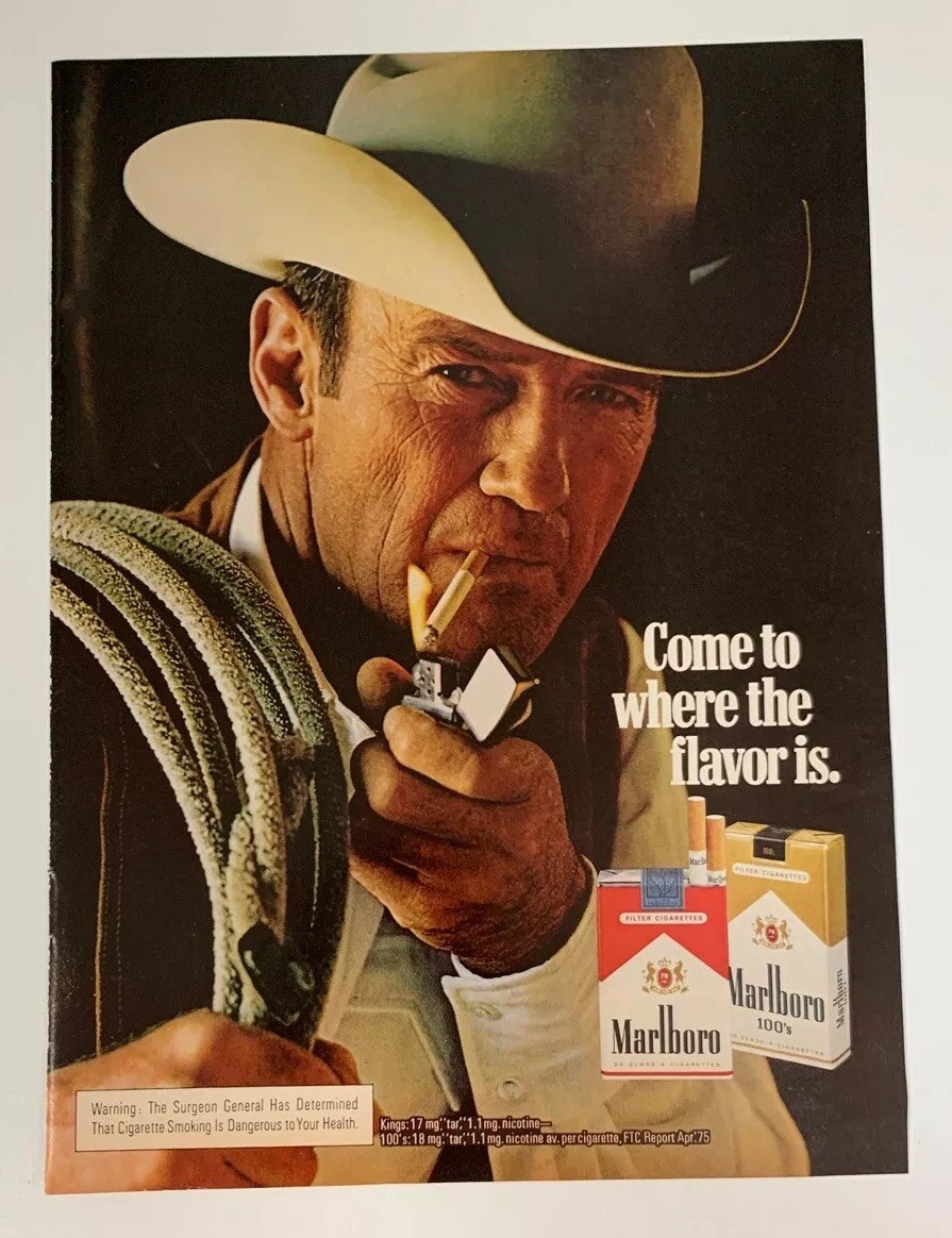 cowboy cigarettes 1975 Marlboro Man Cigarette Cowboy Richard Prince Print Ad Come To Where  Flavor