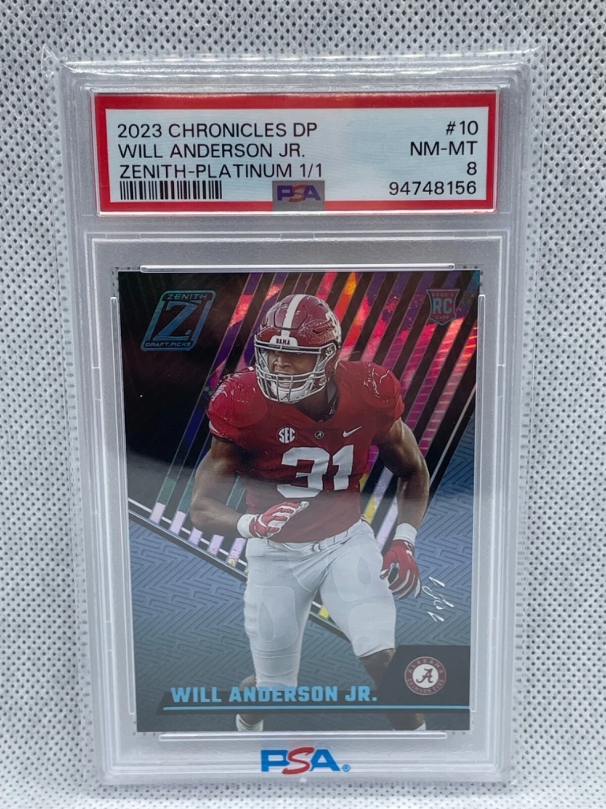 Will Anderson Panini Chronicles Draft Picks Zenith #10 Platinum 1/1