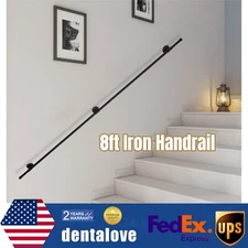 8 FT Iron Handrail for Steps Stair Railing Hand Rail Kit Black Outdoor/Indoor