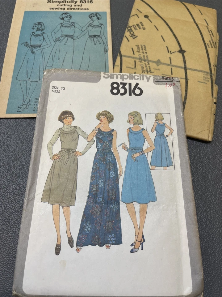 UNCUT Vintage 77 Sz 10 Tied Wrap Dress Gathered Round Neckline Simplicity 8316 - Image 3 of 4