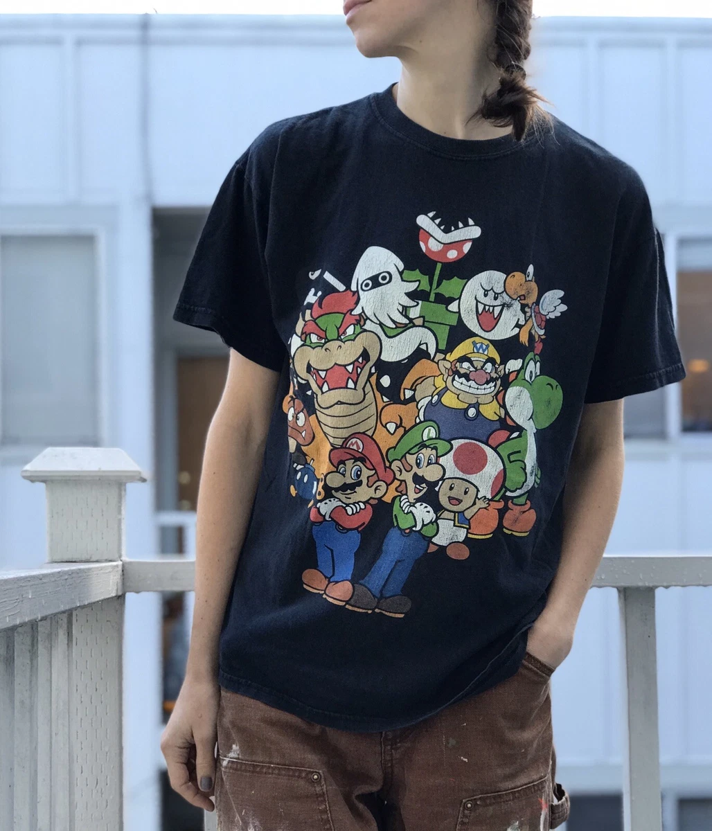 Super Mario Brothers Graphic Print Tee Shirt Black Medium