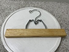 Vintage 9" Wooden Hanger Clamp Pants Suit Slacks Flat Clothing Garment Beige