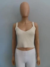 INTERMIX Private Label Ecru Ribbed-Knit Sleeveless Sweater Size P