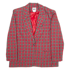 Vintage Leslie Fay Womens Blazer Jacket Red Wool 90s Plaid Xl