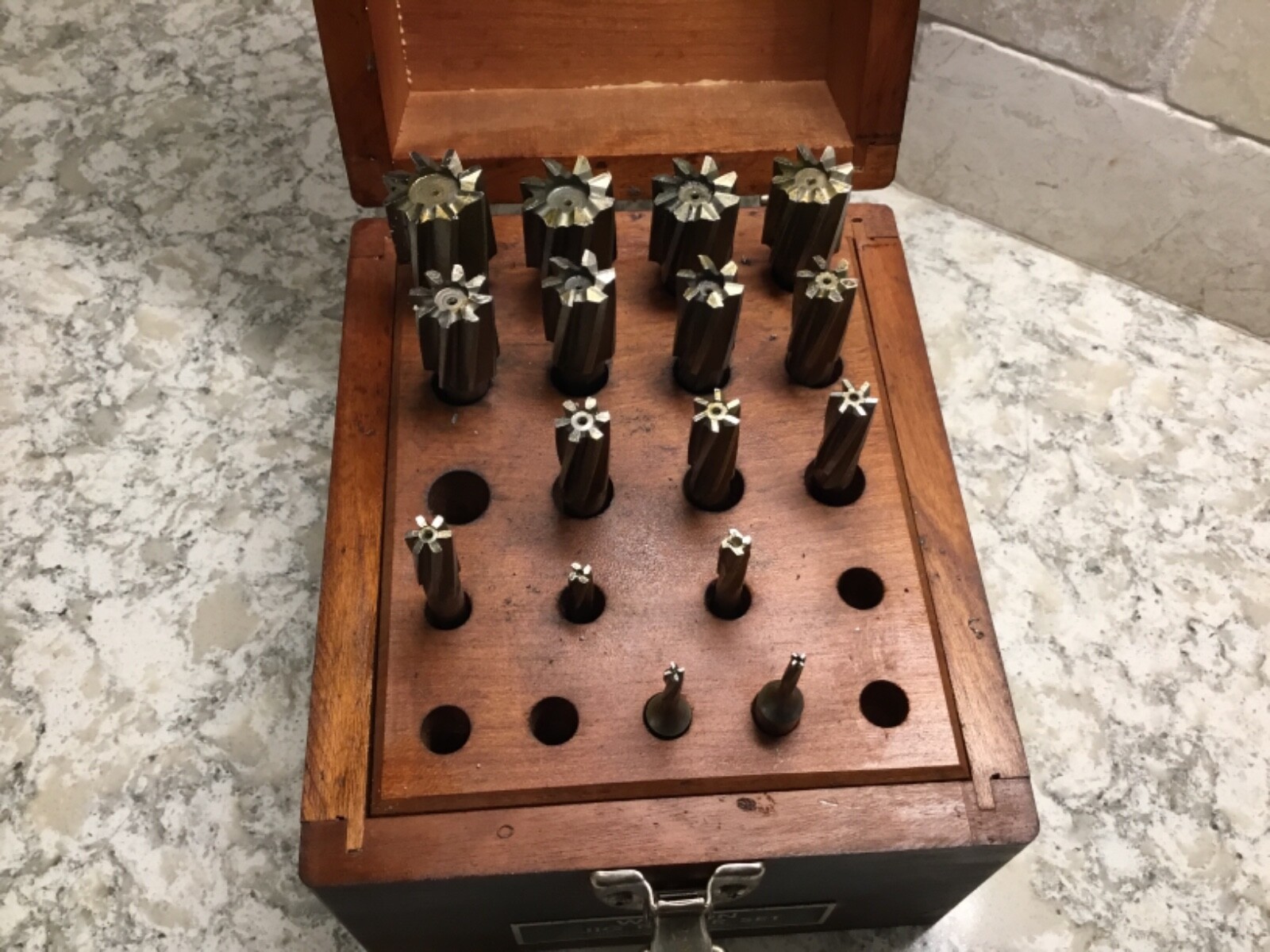 PARTIAL 16 PIECE WELDON HSS JIG BORE REAMER SET 1/8" TO 1" +WOOD CASE