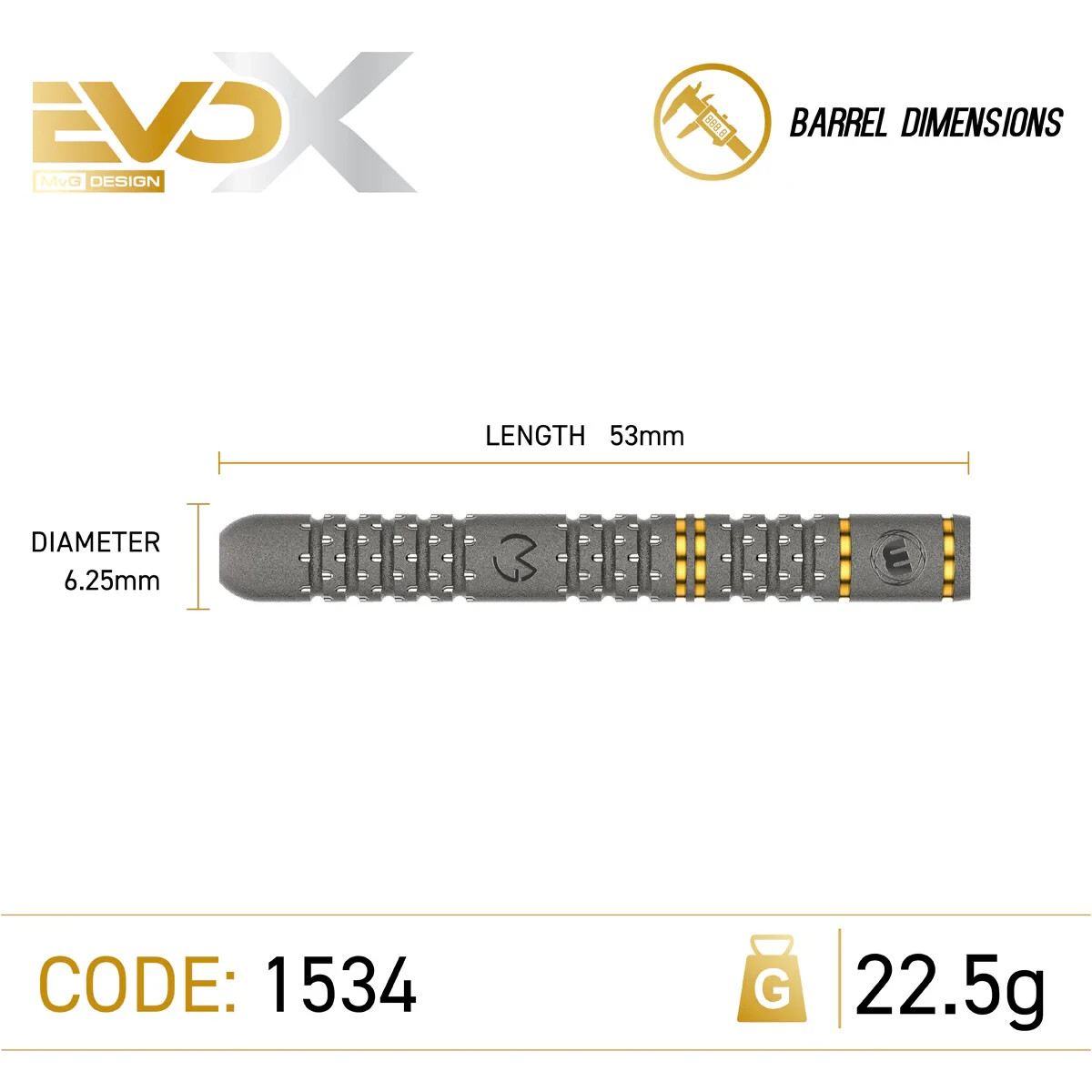 22.5 gram MICHAEL VAN GERWEN WINMAU EVO X 90% TUNGSTEN STEEL TIP