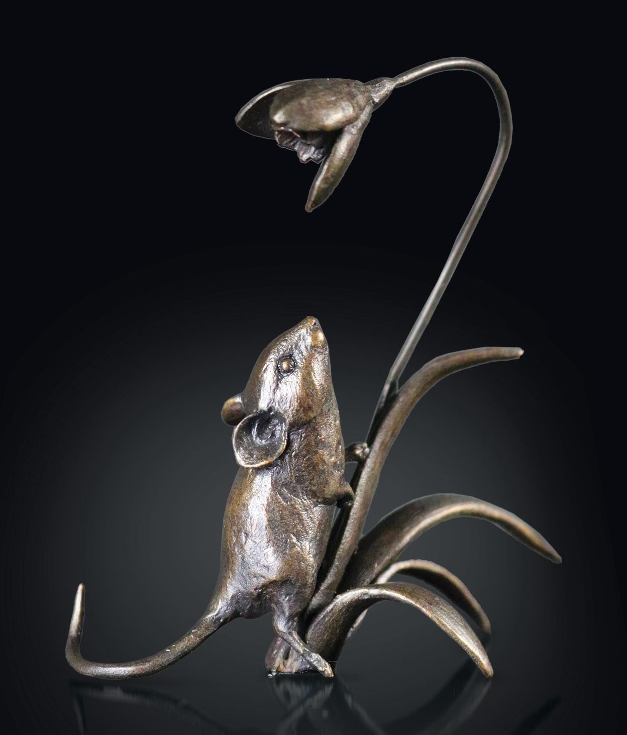 Mouse with Snowdrop Bronze Sculpture (Limited Edition) Michael Simpson