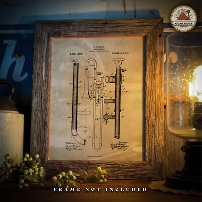 Musical Instruments Patent Art Print Trombone Sheet Music Band Room Wall Decor