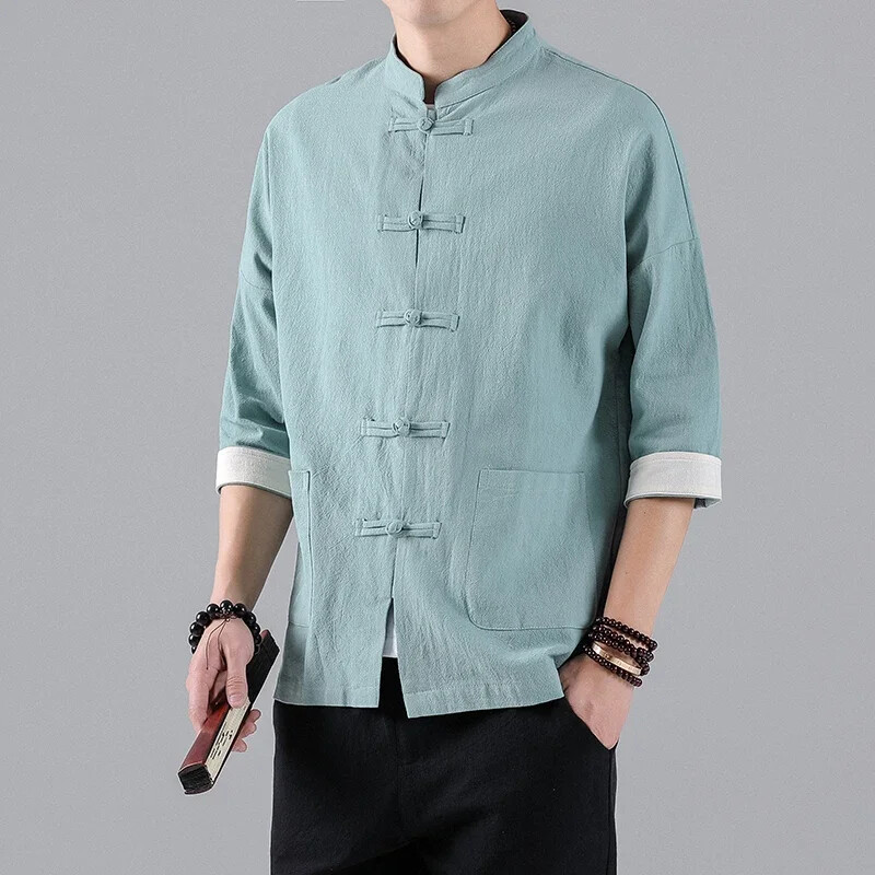Para Hombres Prendas para el torso Traje Tang Tradicional Kung Fu China Estilo Hanfu Camisa M-5XL