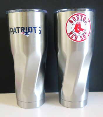NEW ENGLAND PATRIOTS/RED SOX STAINLESS STEEL TUMBLER WITH PUSH ON LID AND  SPOUT