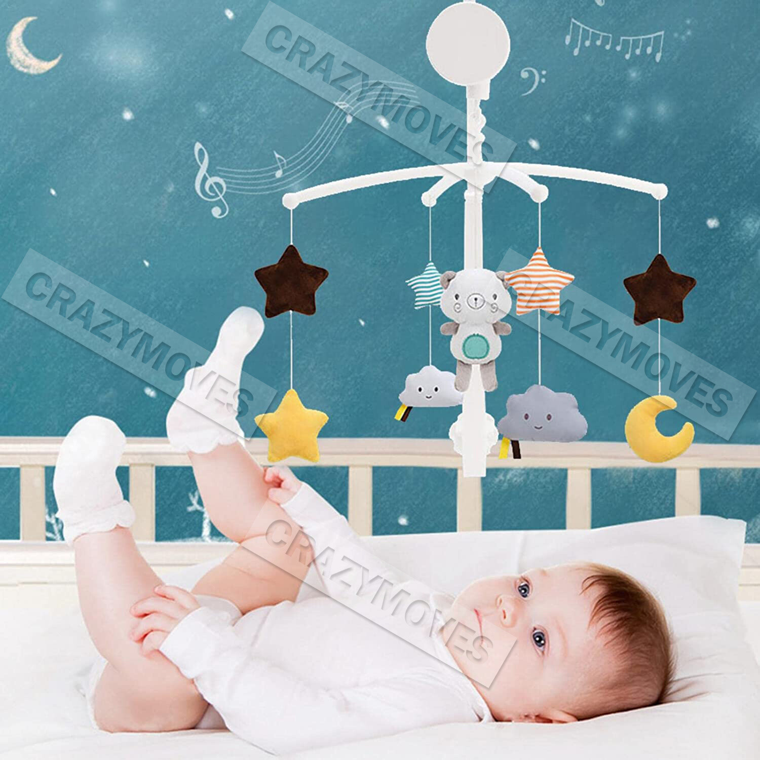 Baby Cot Hanging Musical Bed Bell Crib Wind Up Music Box Gift Rattle