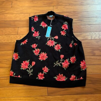Draper James RSVP Sweater Vest Womens 2X Black Floral Sleeveless