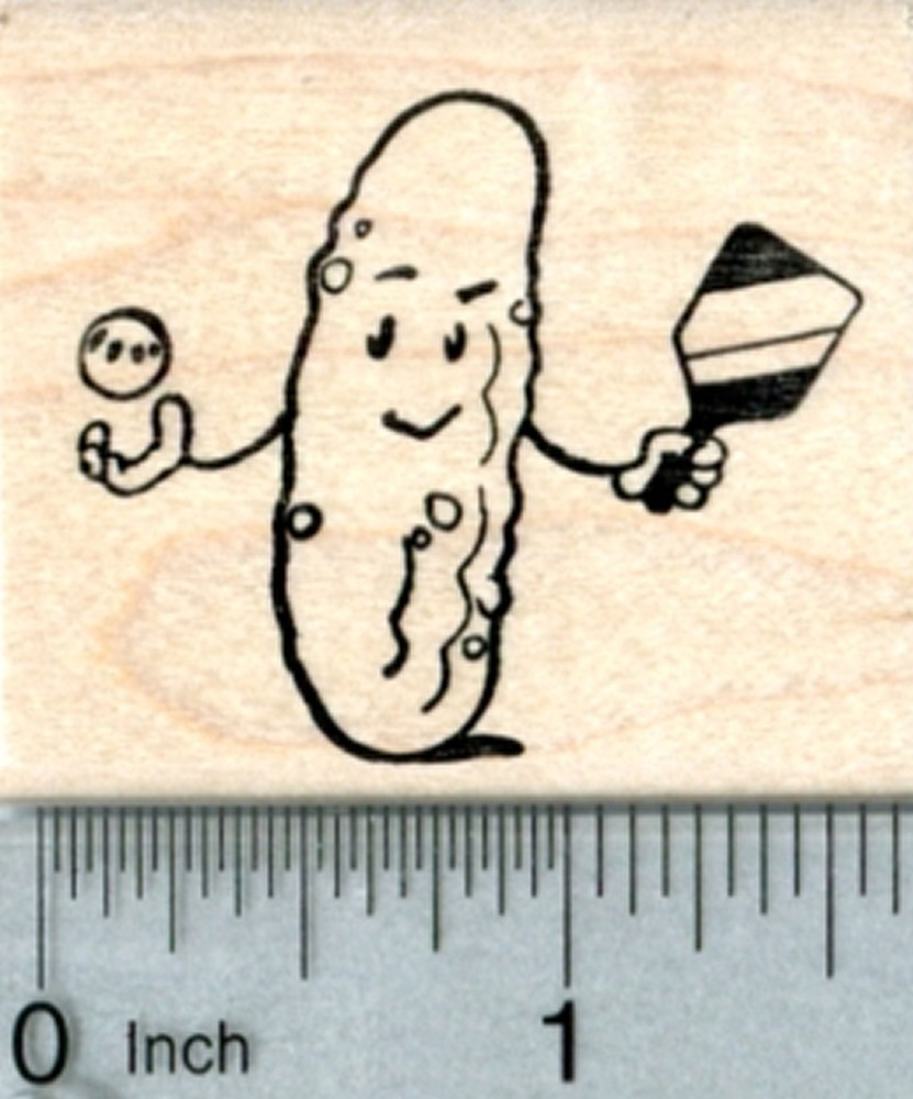 Pickleball Rubber Stamp with Pickle Paddle and Ball Design E33803 WM