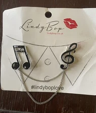 New Lindy Bop Collar Pin Music Notes Vintage Style Rockabilly
