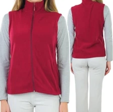 Women's Zip Up Sleeveless High Collar Polar Fleece With Pockets, Burgundy