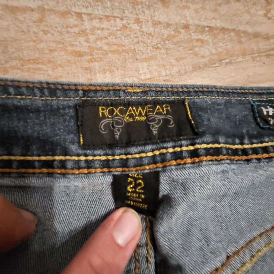 Pantalones de mezclilla para mujer Roca Wear Hannah de pierna ajustada talla 22 azul oscuro bolsillos bordados Foto 4 de 4