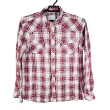 Mens BKE Vintage Red &amp; White Plaid Shirt Long Sleeve Button Down Size XL