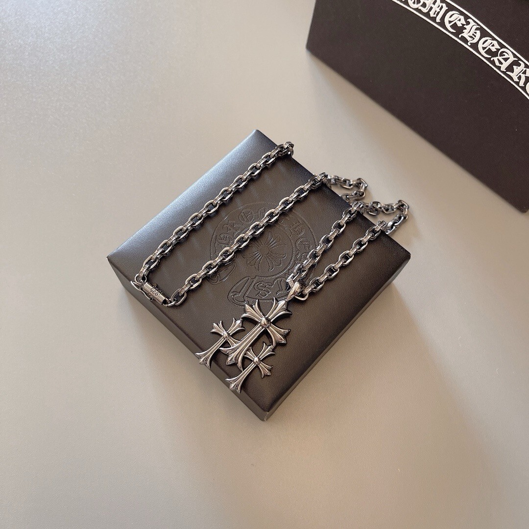 ☆ENGBROX☆ silver925 heart and cross necklace EBNL25014SV Chrome Hearts Vintage Cross Pendant Unisex S925 Silver