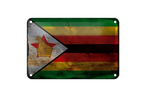 Panneau en tôle drapeau Zimbabwe 18 x 12 cm drapeau du Zimbabwe rouille plaque décorative - Photo 1/5