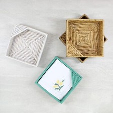 NEW Eco Handcraft Tight Woven Rattan Square Napkin Holder