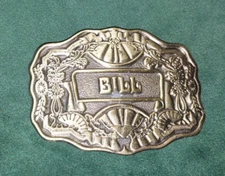Vintage ODEN INC Engraved Name BILL Country Embossed Belt Buckle brass 70s