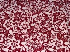 By 1/2 Yd Red w/ White Flowers Cotton Quilt Fabric Daisy Leaves Allover BTHY