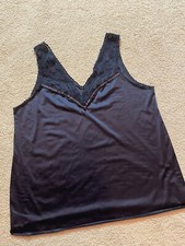 Vintage MCM 1970s Black Nylon Undergarment Slip Tank Camisole Undershirt M/L
