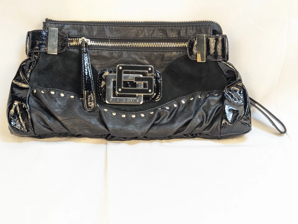 GUESS винтажный Y2K женщин черный большой логотип печать застежки сумочки сумка подержанные - Изображение 2 из 4