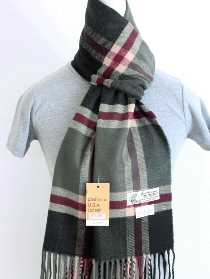 Men's Winter Scarf,Check-Plaid Black Red