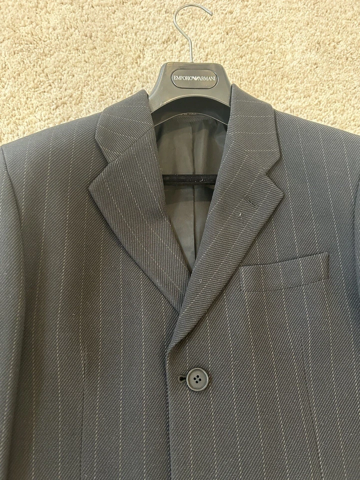 Men’s Emporio Armani Black Striped Suit w/Original Hanger & Bag Size 36/46 - Image 3 of 4
