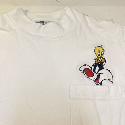 Vintage ACME CLOTHING embroidered TWEETY BIRD SYLVESTER THE CAT T SHIRT Sz Uni M